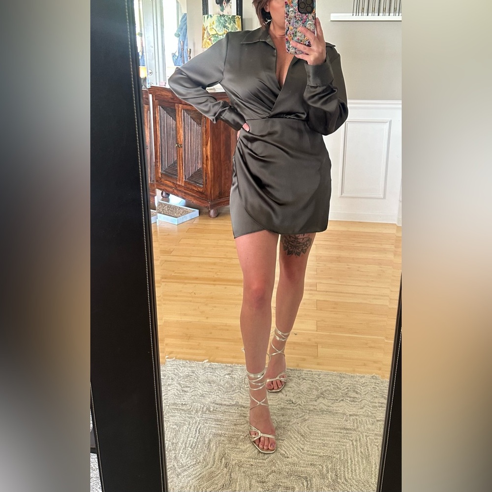 Elegant Olive Wrap Dress